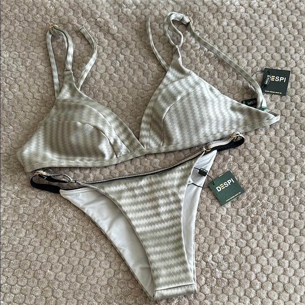 Women's metallic Striped Bikini Set